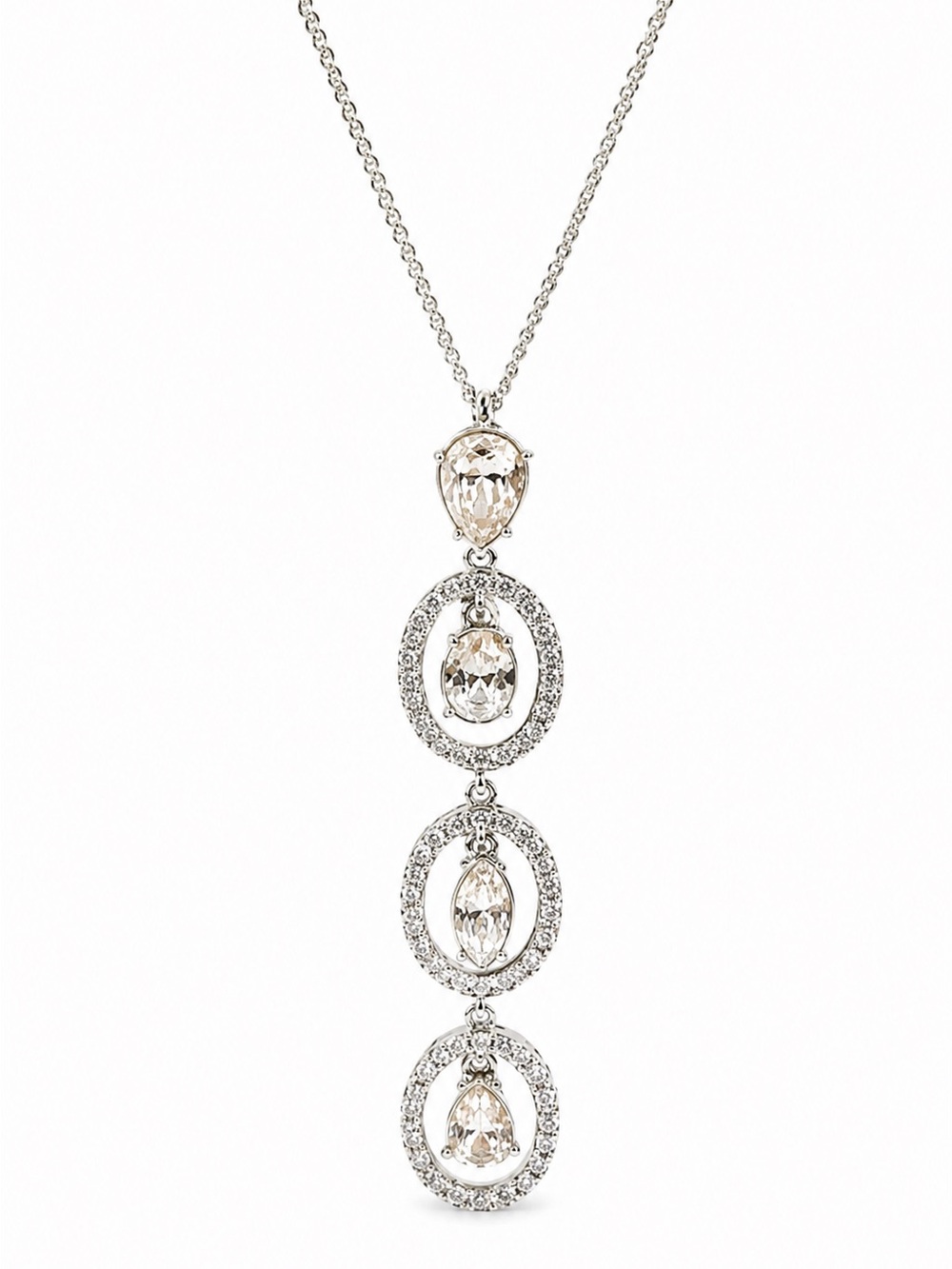 Givenchy Silver-Tone Crystal Drop Pendant Necklace – Elegant Statement Design
